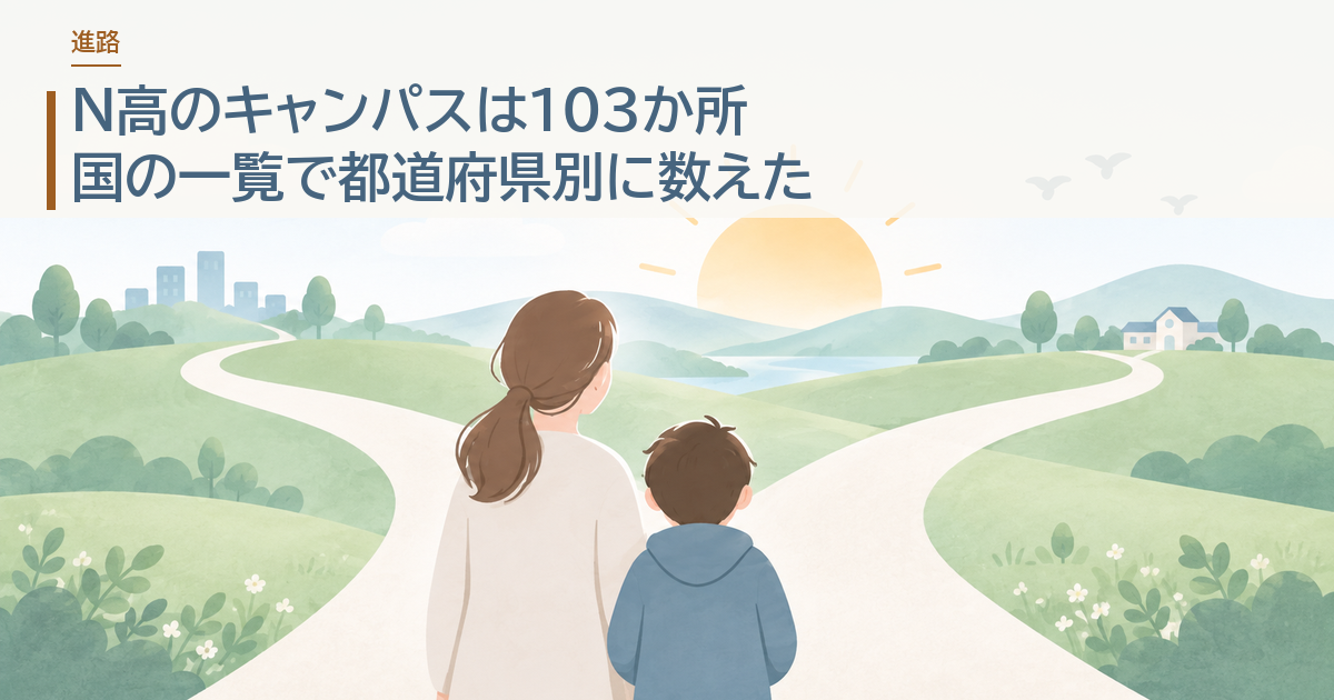 N高のキャンパスは103か所。国の一覧で都道府県別に数えた